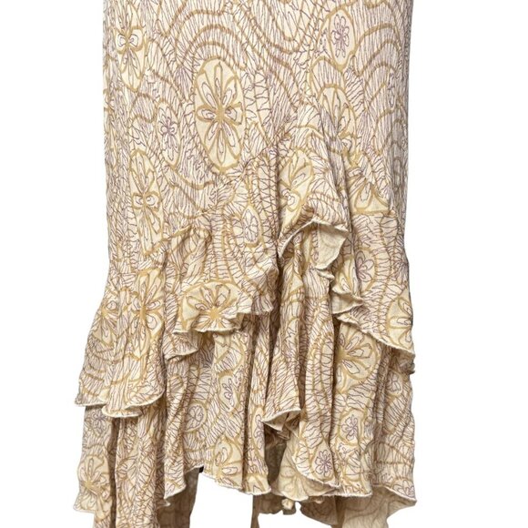 90s Beige Floral Ruffle Hem Dress Elegant Slip Style Maxi Gown Neutral - Picture 7 of 10